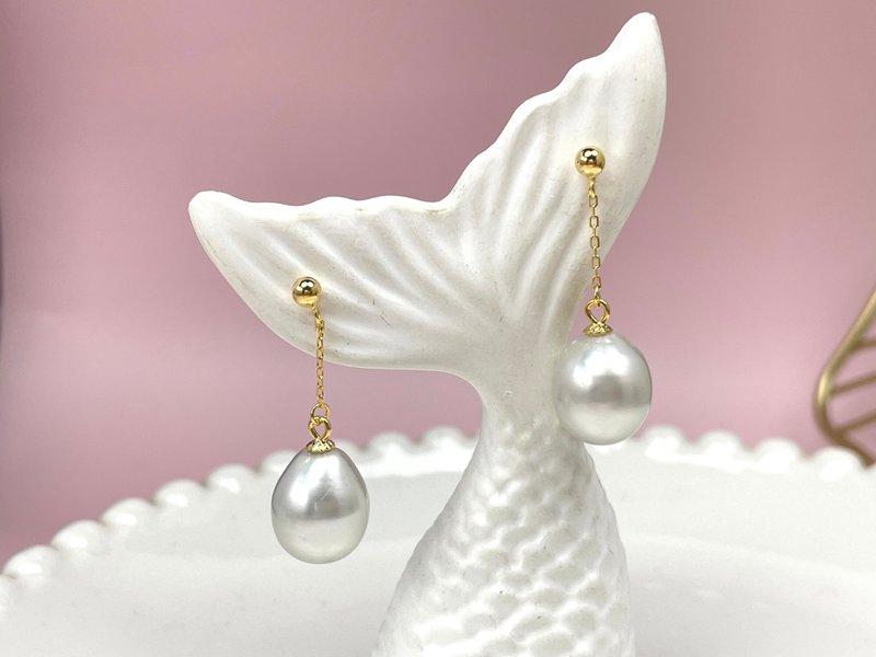 风在吹 天然海水珍珠 澳白珍珠 S925银14K注金 长流苏 耳环 - 项链 - 珍珠 白色