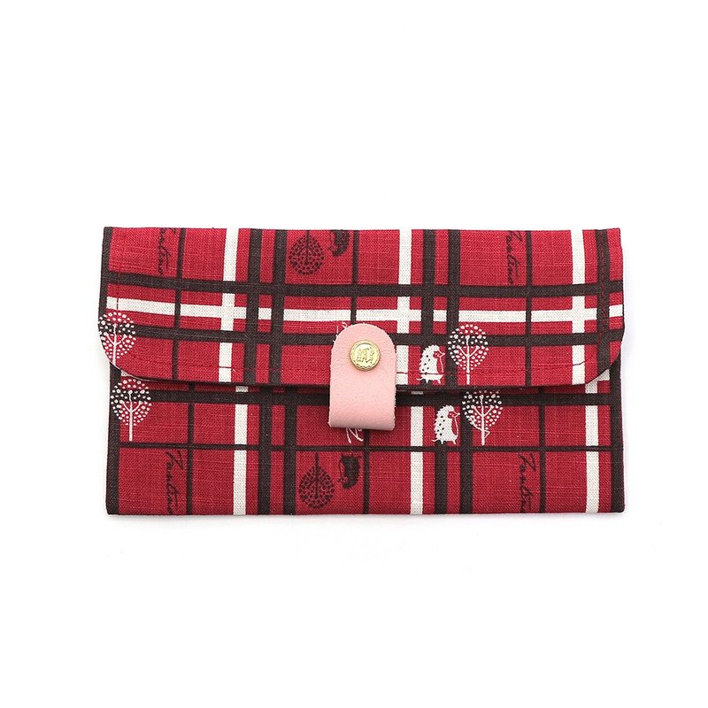 真皮红包袋│存折套现金收纳袋(格纹街区-樱桃红)/交换礼物 - 红包/春联 - 棉．麻 红色