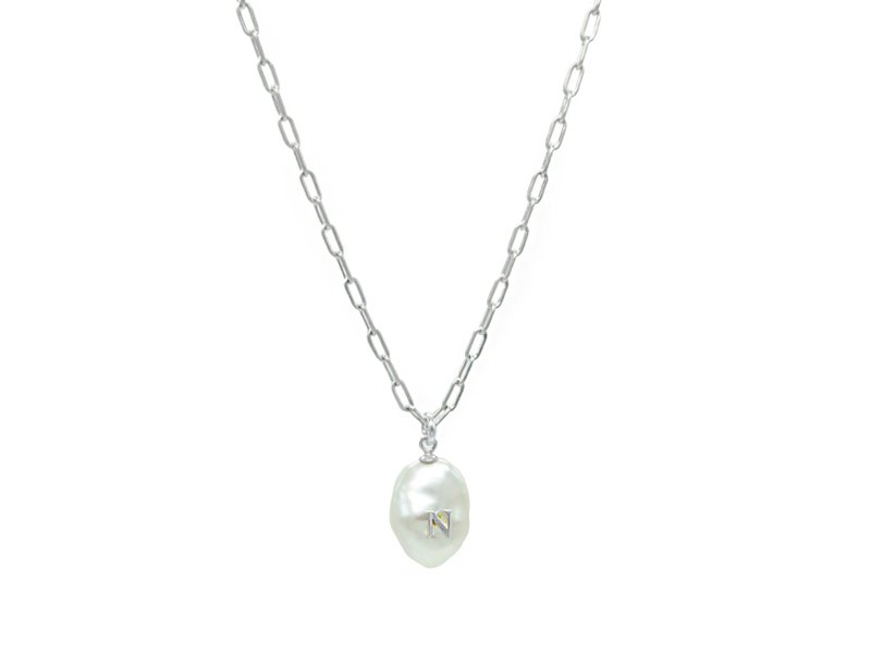 定制化字母珍珠锁链 - 项链 - 纯银 银色