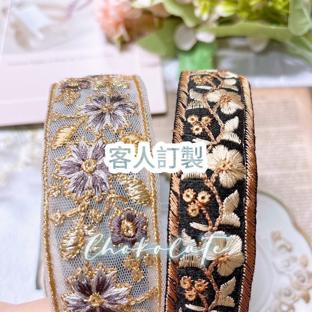 客人订制 印度刺绣头箍 发箍 - 发带/发箍 - 绣线 黑色