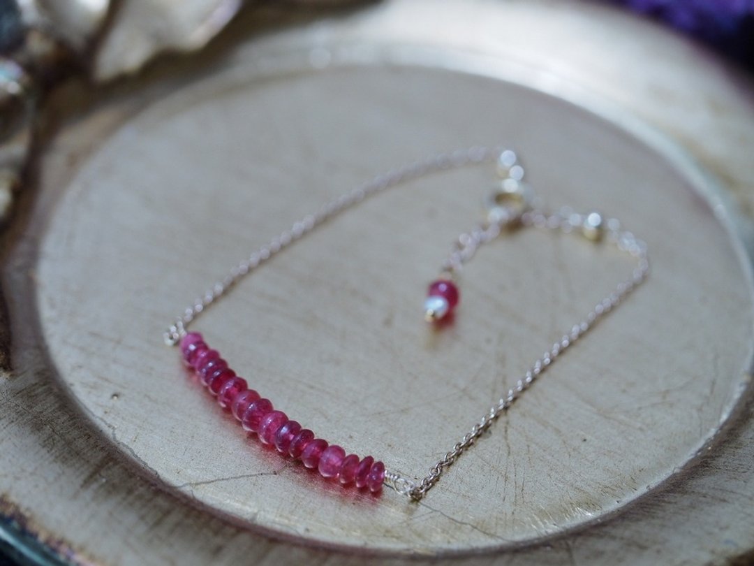 14KGF 轻珠宝系列 天然红色尖晶石 手链 Spinel Bar bracelet - 手链/手环 - 宝石 红色