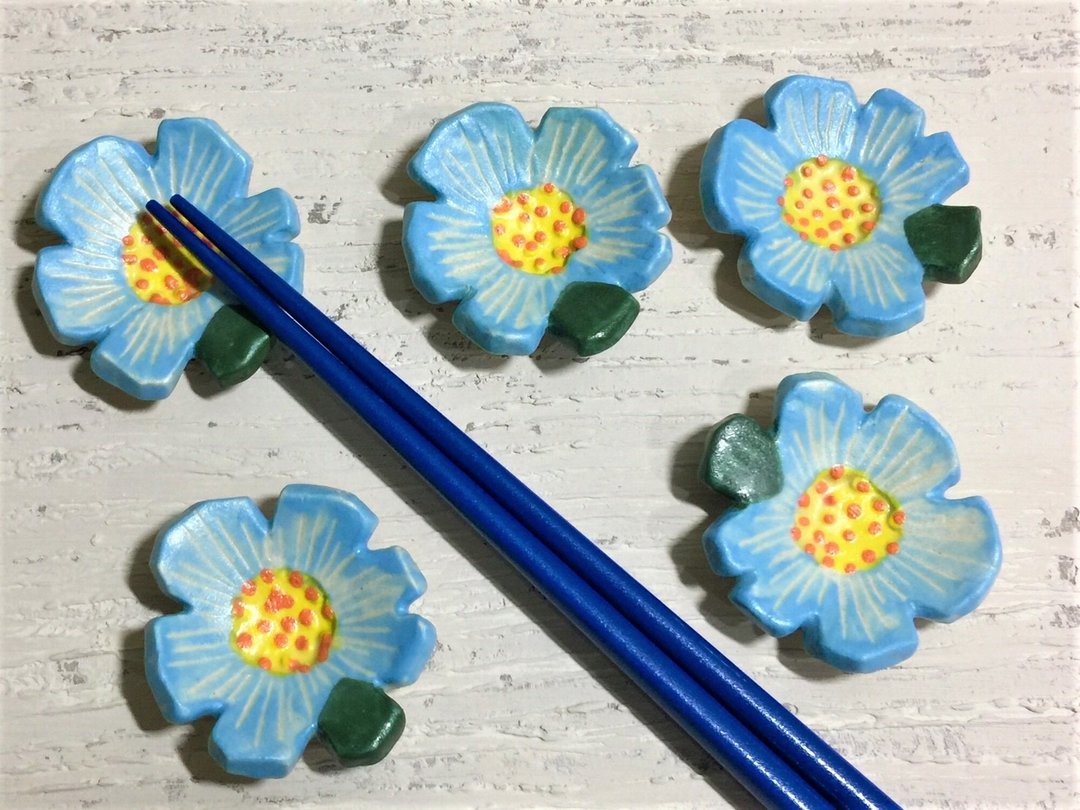 条纹天空蓝花形筷子架_陶器筷架 - 筷子/筷架 - 陶 蓝色
