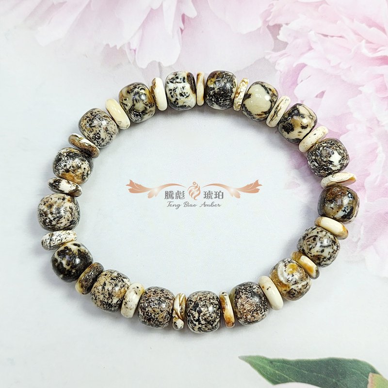 腾彪琥珀 天然琥珀蜜蜡 奥利奥蜜蜡 鼓形芝麻纹 小精品款 手链 - 手链/手环 - 半宝石 黄色