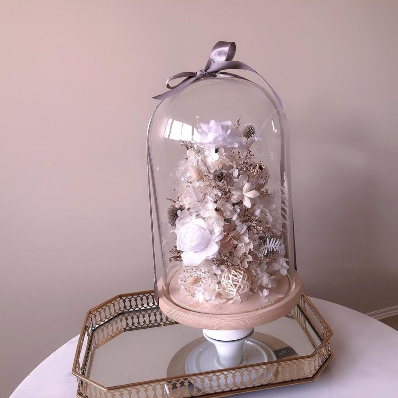 逗留 - 雪花白永生花 不凋花玻璃盅罩 情人节礼盒 定制化礼物 - 植栽 - 植物．花 白色