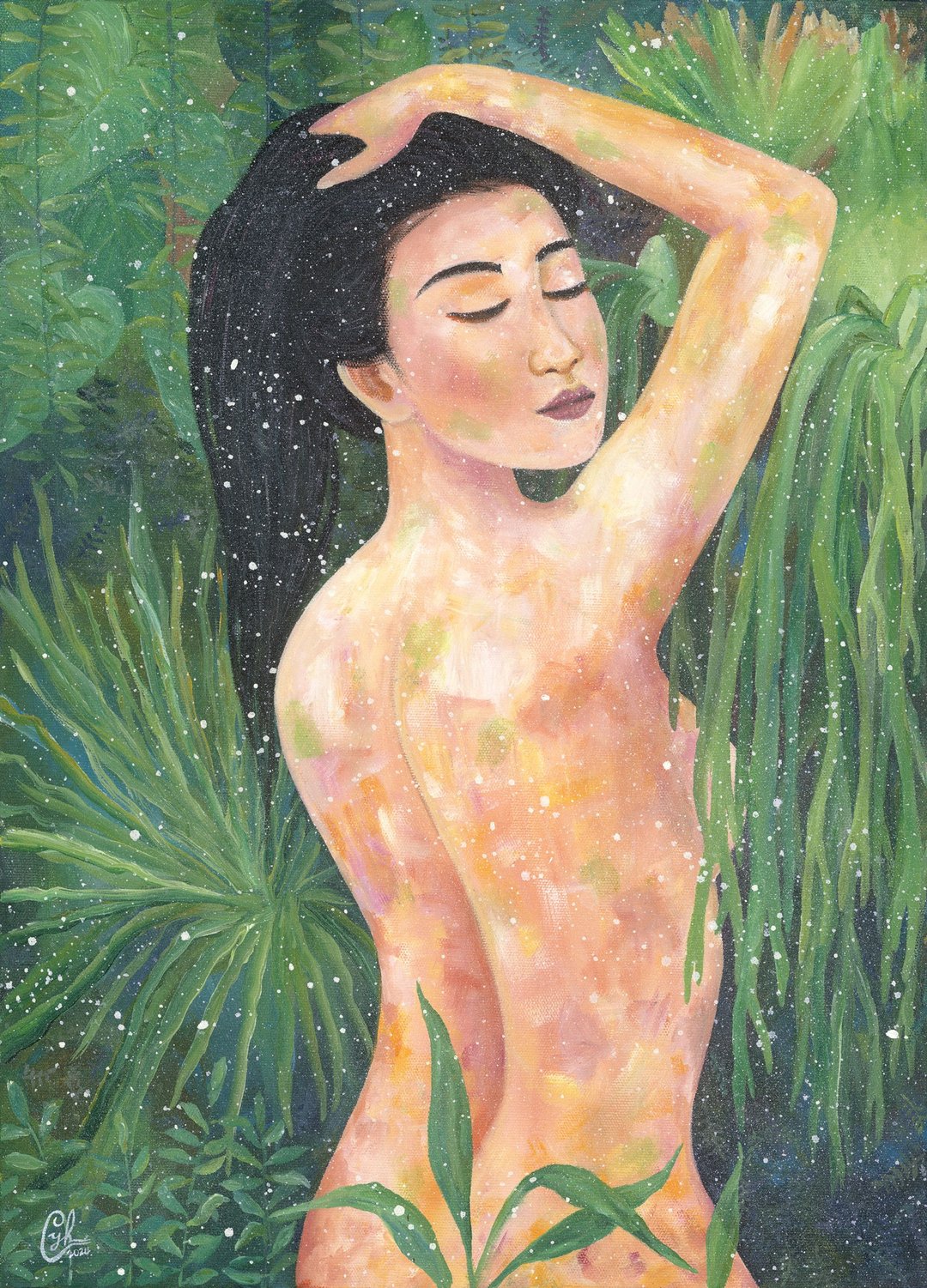 女性植物绘画 沁心引光5  Woman Painting - Light Into me 5 - 订制画像 - 棉 