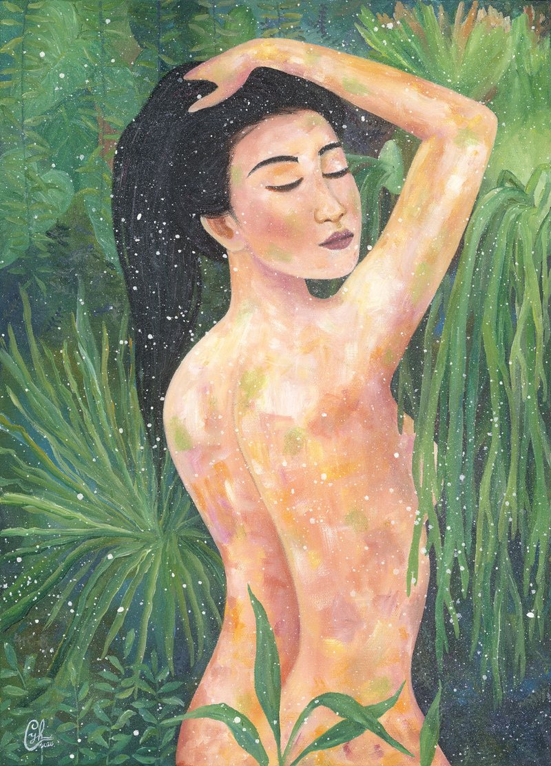 女性植物绘画 沁心引光5  Woman Painting - Light Into me 5 - 订制画像 - 棉．麻 