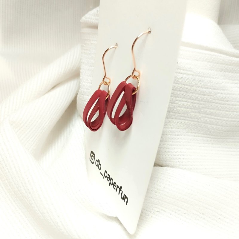 衍纸 卷纸 纸工艺 纸珠宝 手作饰品--缠绕/火山红 paper earring - 耳环/耳夹 - 纸 红色