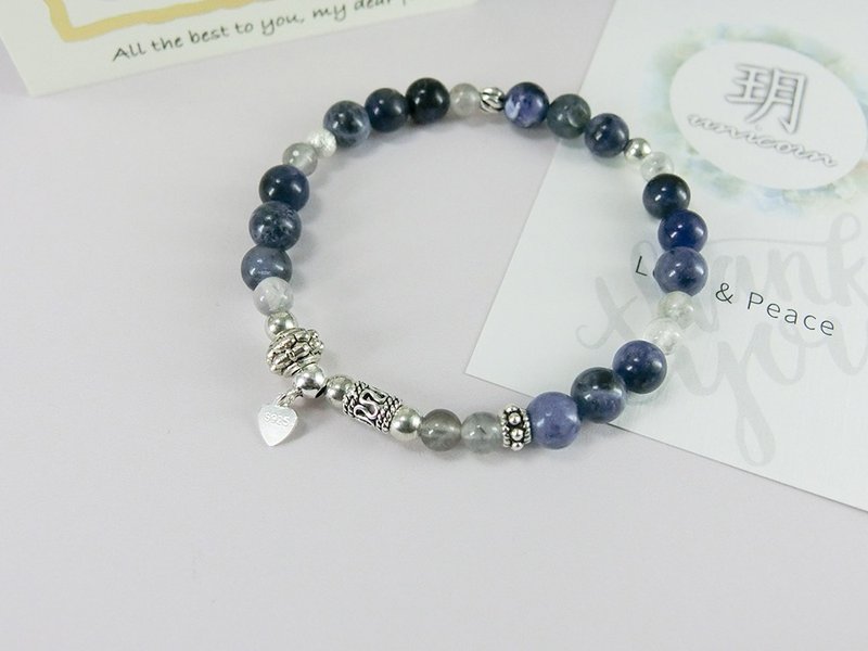 古典气质串珠天然石银手链 │蓝灰色系 玥unicorn - 手链/手环 - 宝石 蓝色