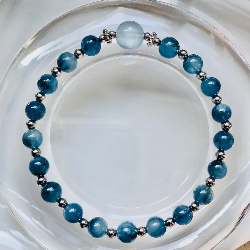 ITS-B653【设计款・精品6款・魔鬼海蓝宝】天然石水晶手链手环 - 手链/手环 - 半宝石 蓝色