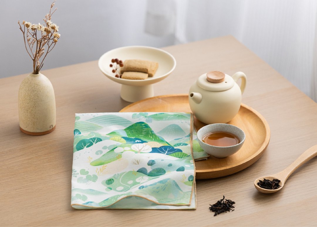 【夏日远足-与山饮茶】手巾 / 立体茶包 - 手帕/方巾 - 聚酯纤维 绿色