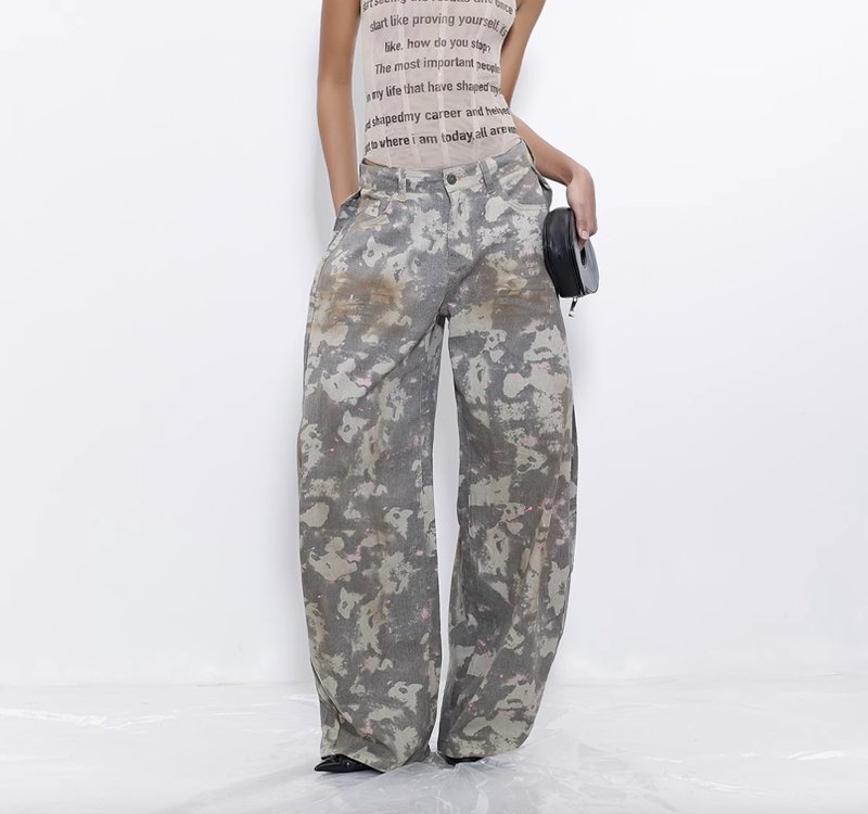 迷彩风 墨点脏染弯刀牛仔裤 - 女装长裤 - 其他材质 多色