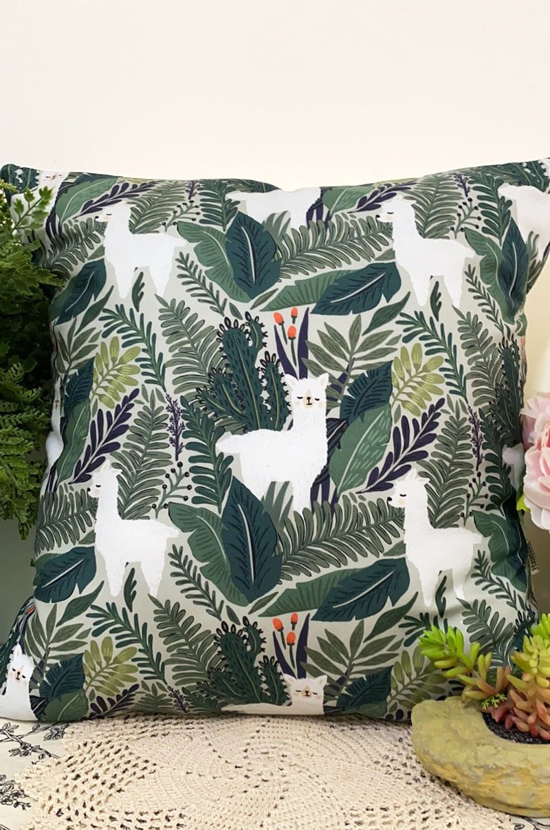 北来欧风格浅绿色森林可爱白羊驼图案抱枕靠枕靠垫枕套 - 枕头/抱枕 - 棉．麻 绿色