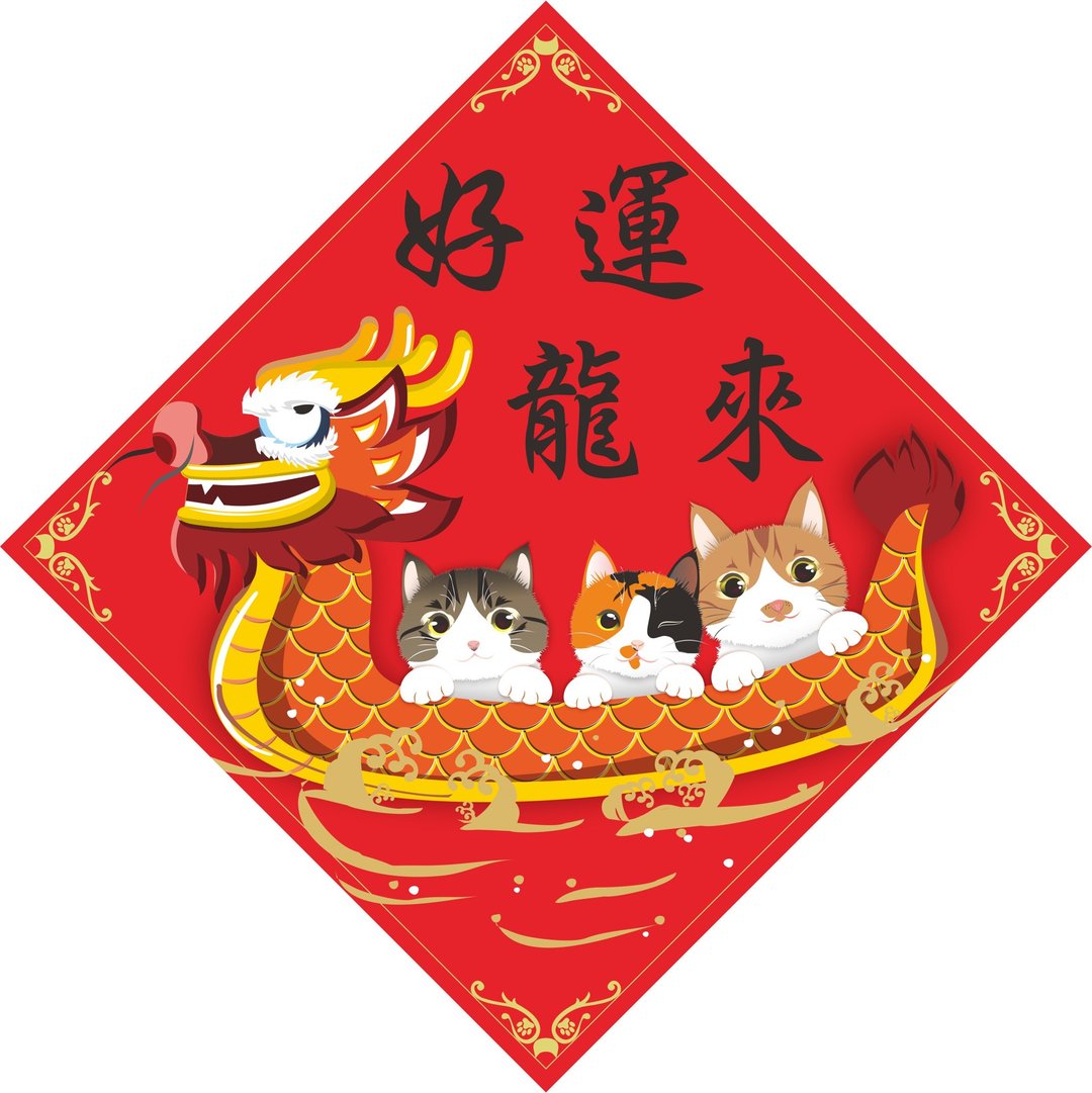 过年。春联。好运龙来。猫。 - 红包/春联 - 防水材质 多色