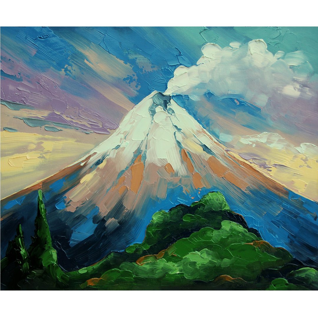 火山画 山峦风景 原创艺术 手工制作 壁饰 - 海报/装饰画/版画 - 其他材质 蓝色