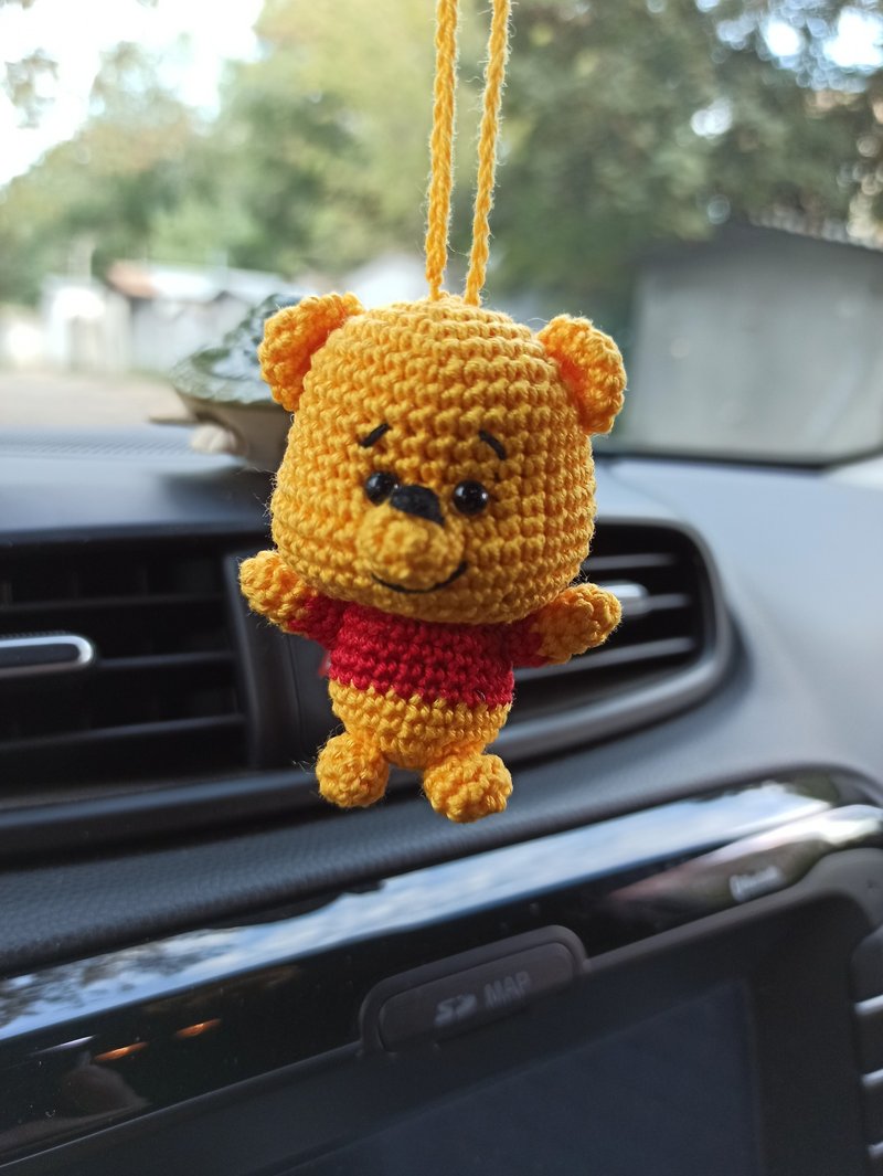 Crochet car hanging bear winnie,cute car accessories for women,keychain Winnie - 钥匙链/钥匙包 - 棉 黄色