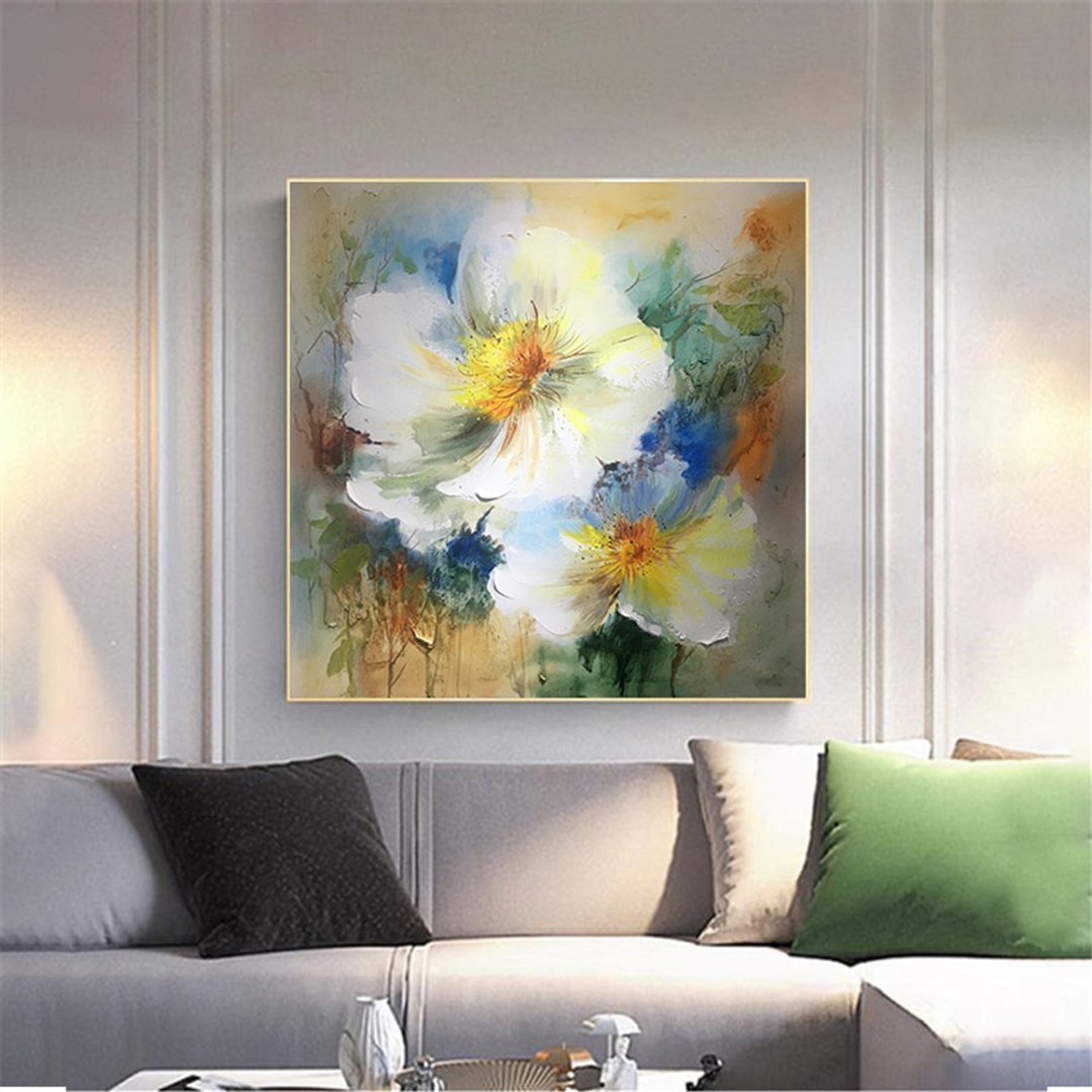 花语 原创手绘花卉装饰画肌理抽象画餐厅客厅挂画现代田园风治愈 - 海报/装饰画/版画 - 亚麻 