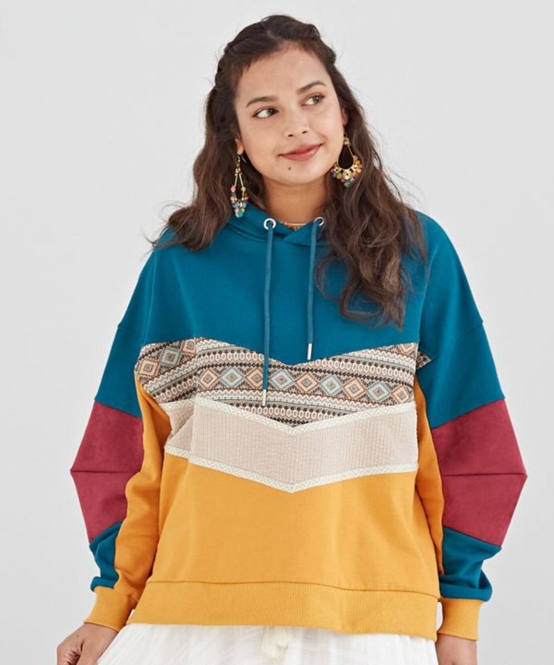 【热门预购】 女款缇花撞色重工拼接连帽衫帽踢(3色)CTK-5101 - 中性连帽卫衣/T 恤 - 其他材质 