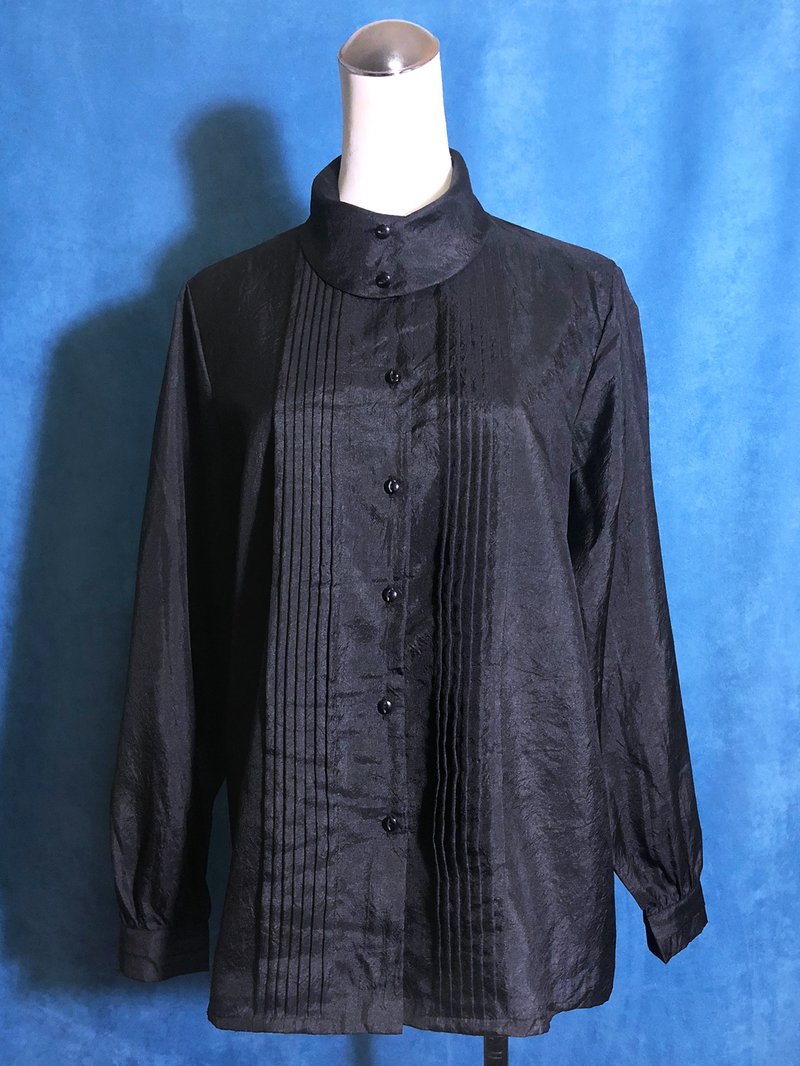 翻领长袖古着衬衫/ 国外带回 VINTAGE - 女装衬衫 - 聚酯纤维 黑色