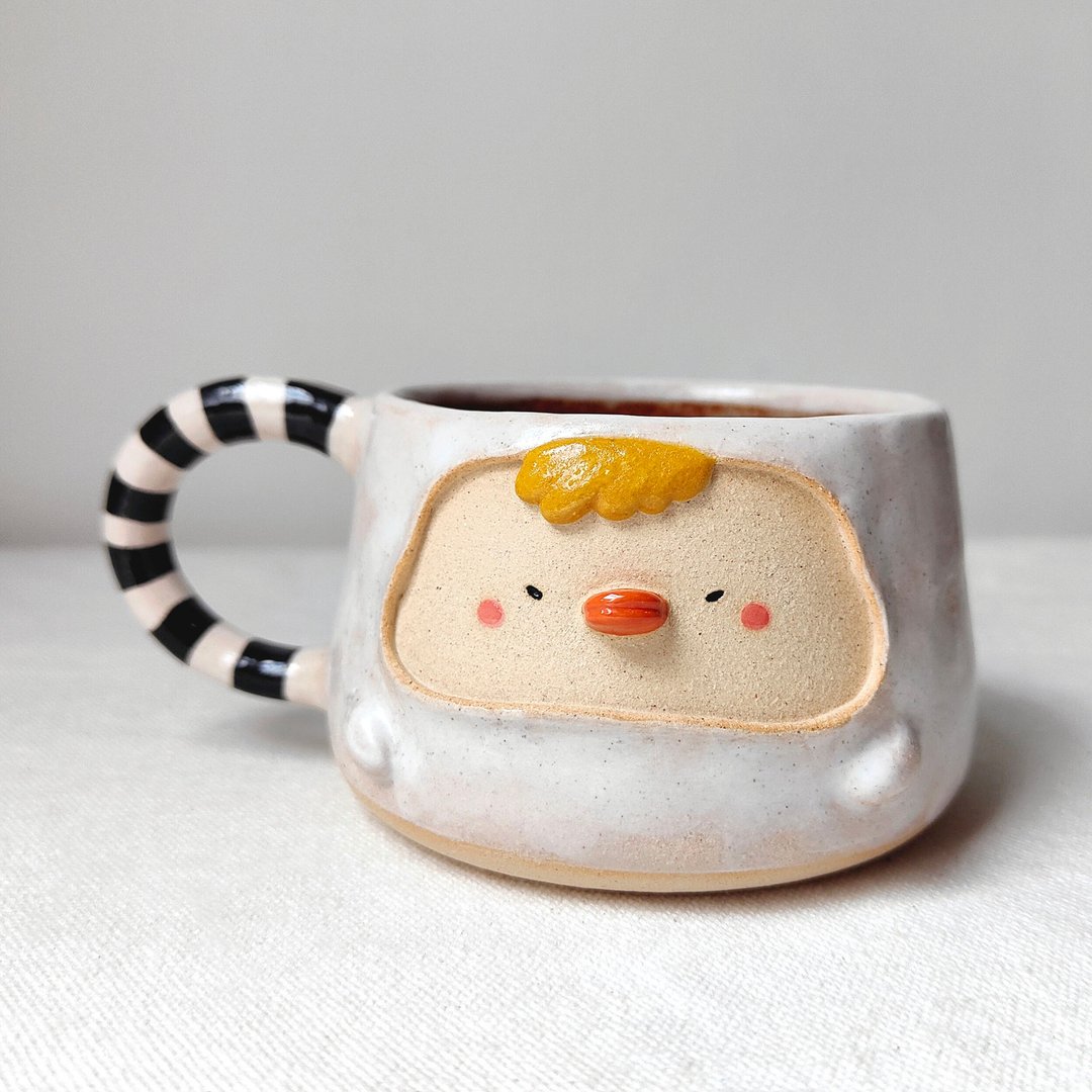 White ducky cup. Handmade ceramic cup. coffee cup, tea cup. - 咖啡杯/马克杯 - 陶 