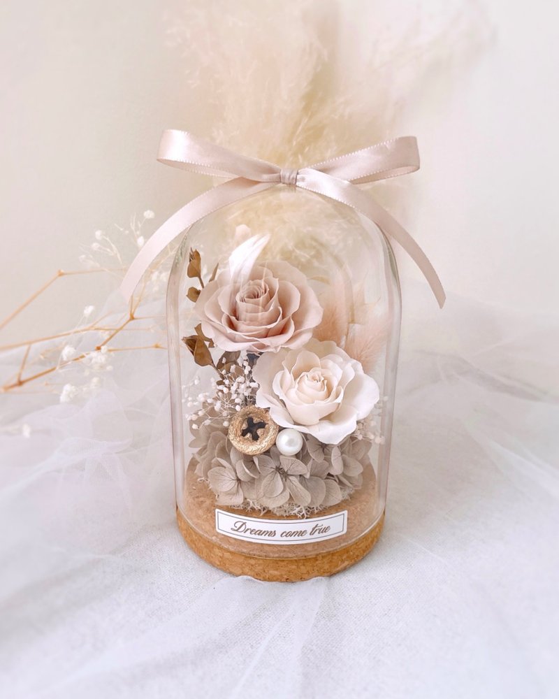 永生花玻璃盅-温柔奶茶 l 不凋花玻璃盅 日本玫瑰 情人节礼物 - 干燥花/捧花 - 植物．花 卡其色