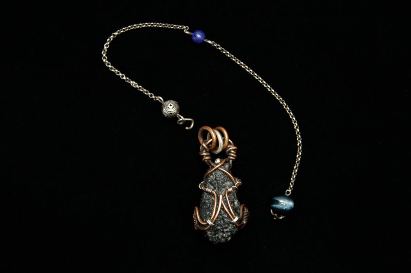 【灵摆系列】定制 玻璃殒石 雷公墨铜银混搭灵摆 _ 殿堂侍卫 - 项链 - 宝石 黑色