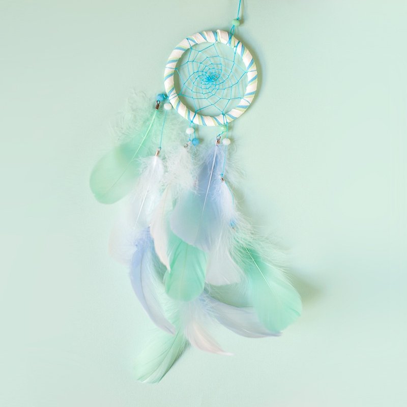 材料包 - 捕梦网 8cm - 清新棉花糖风格 飘逸版(白+浅蓝+薄荷绿) - 其他 - 其他材质 