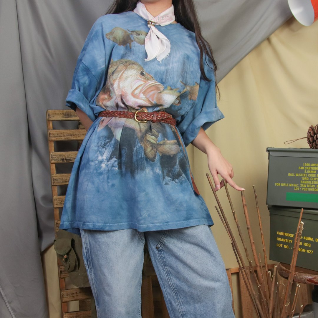 The Mountain古着蓝色Tee 012 鱼 短袖T恤【Tsubasa.Y 古着屋】 - 女装 T 恤 - 棉 蓝色