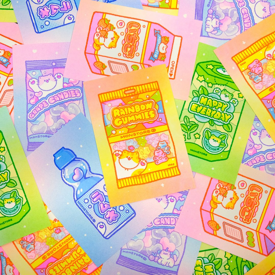 小猫零食 明信片 祝福 礼物 Riso 印刷 Risograph孔版 原创 - 卡片/明信片 - 纸 多色