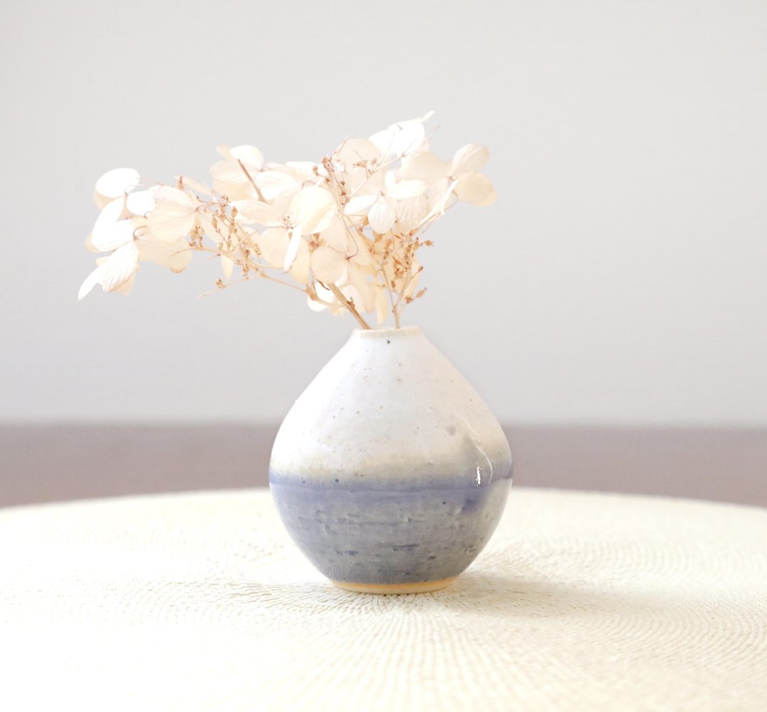 白釉与海碧釉交叠单插瓶 - 花瓶/陶器 - 陶 蓝色