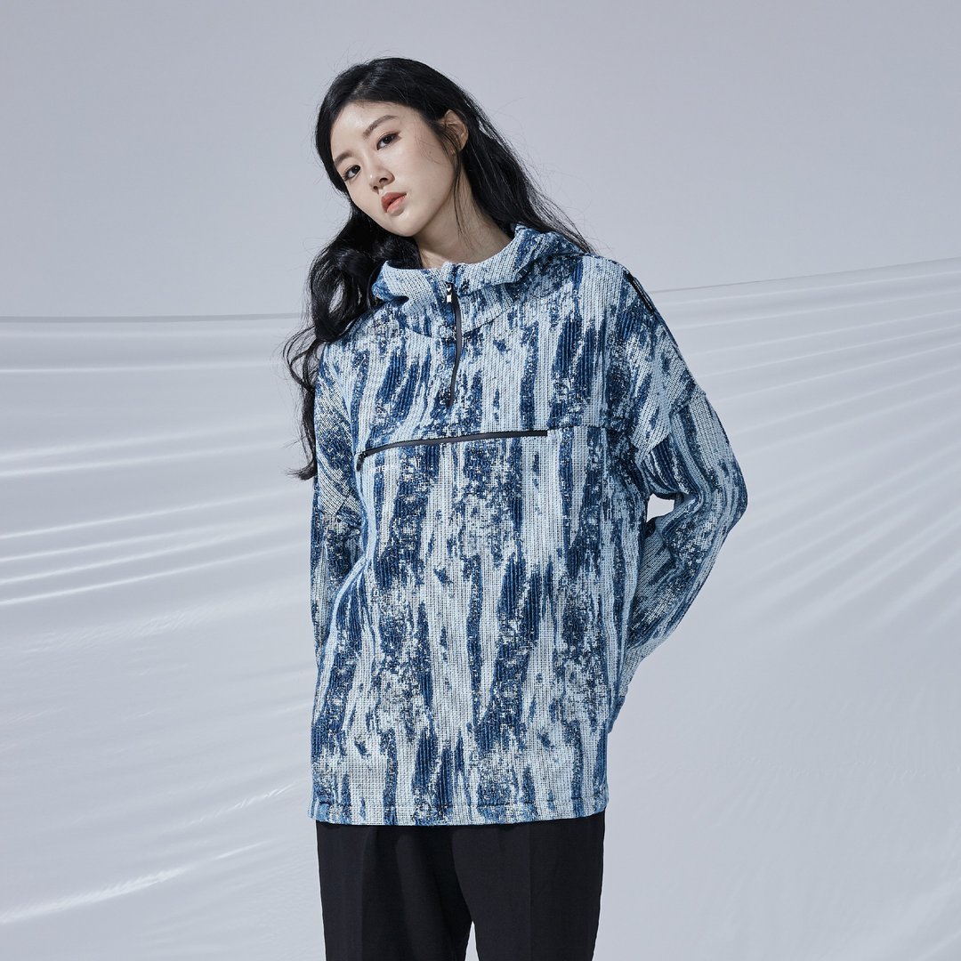 DYCTEAM - Brush Pattern Jacquard Anorak 丹宁笔刷缇花冲锋衣 - 中性连帽卫衣/T 恤 - 其他材质 蓝色