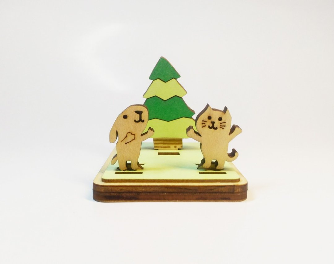 猫狗森林手机/名片架 - 可调置放角度 - 手机座/防尘塞 - 木头 
