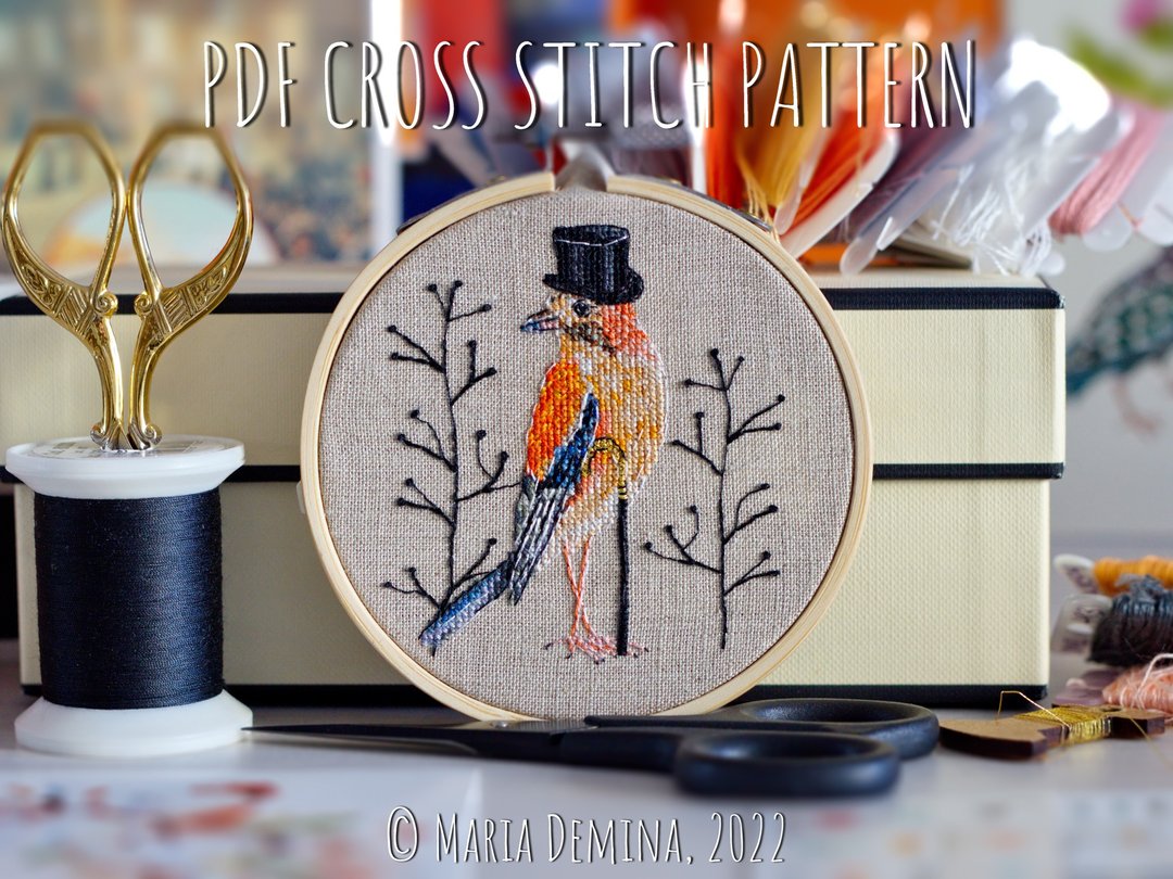 Sir Eurasian Jay PDF cross stitch pattern - 手工艺教程/工具书 - 其他材质 