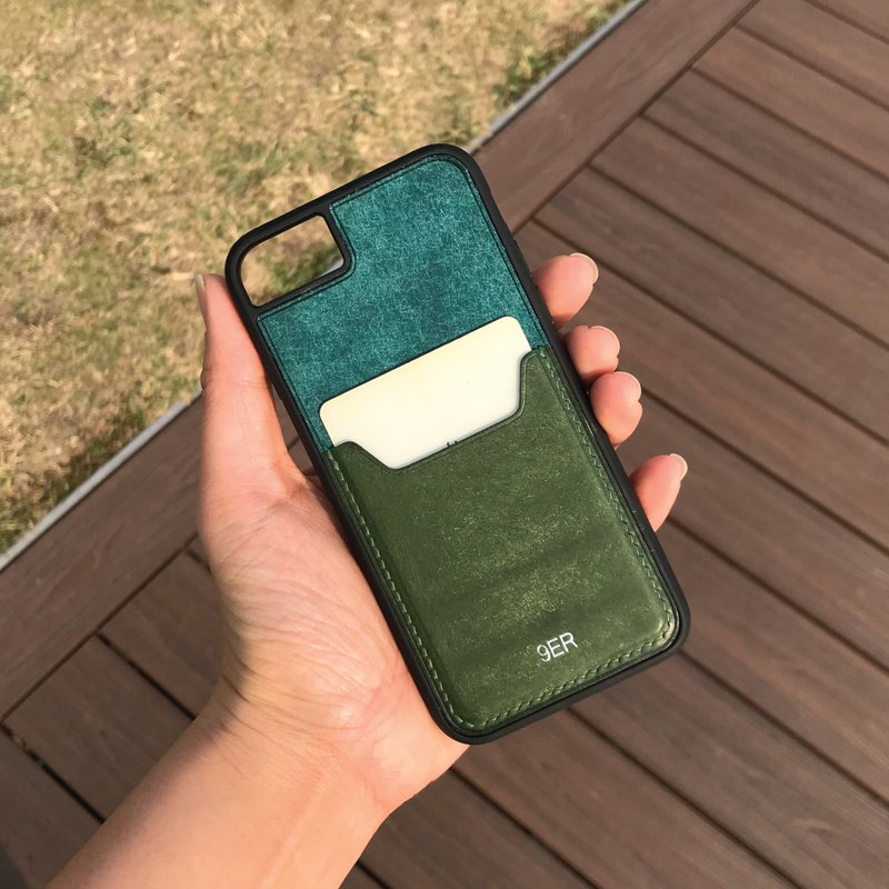 【iPhone咭位手机壳】蓝色磨砂牛皮/防摔全包覆/悠游卡套 - 手机壳/手机套 - 真皮 蓝色