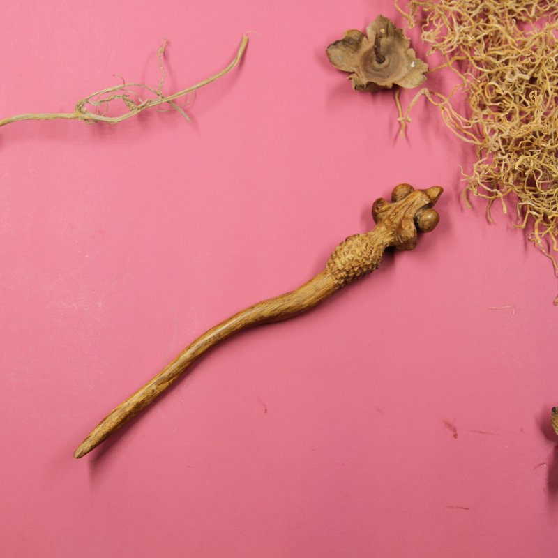 手工原创怪奇特镂空立体雕刻动物鸟蜥蜴怪兽紫光檀木头木质发簪子 - 其他 - 木头 多色