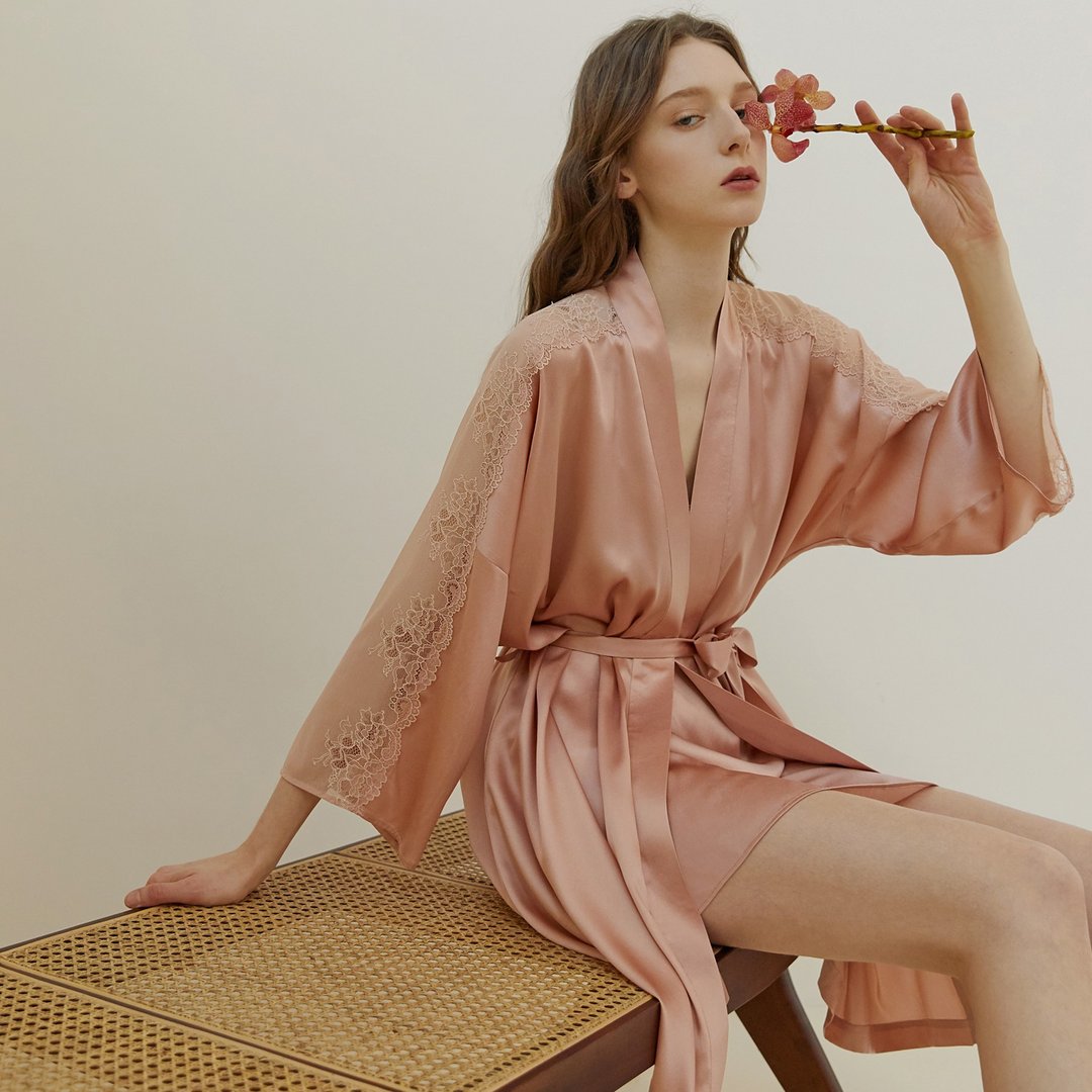 真丝睡袍 白色晨袍女新娘 婚礼丝绸性感家居服春夏 - 居家服/睡衣 - 丝．绢 