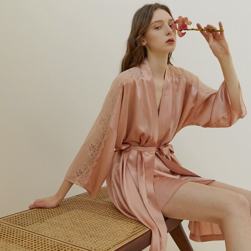 真丝睡袍 白色晨袍女新娘 婚礼丝绸性感家居服春夏 - 居家服/睡衣 - 丝．绢 
