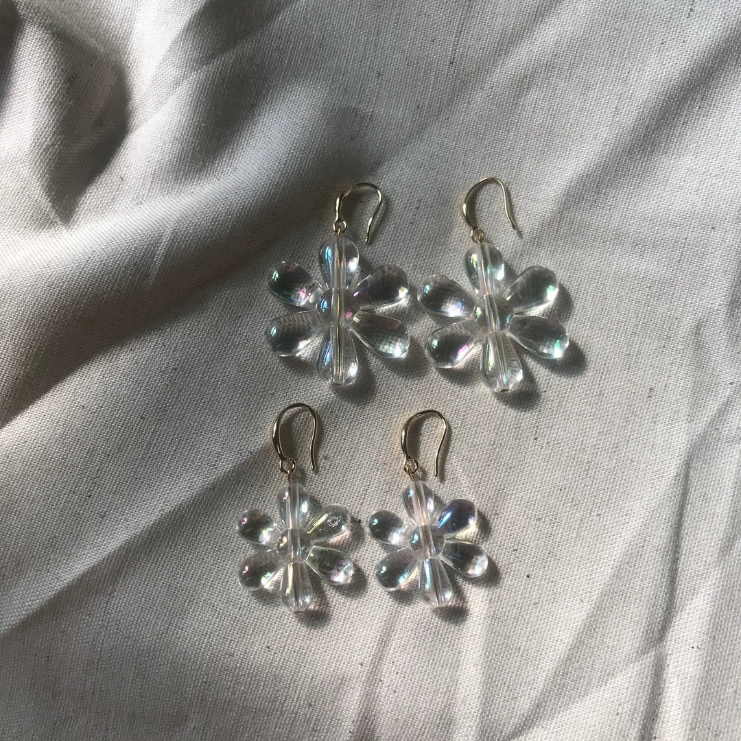 花  透明饰品 Handmade Earrings - 耳环/耳夹 - 塑料 透明
