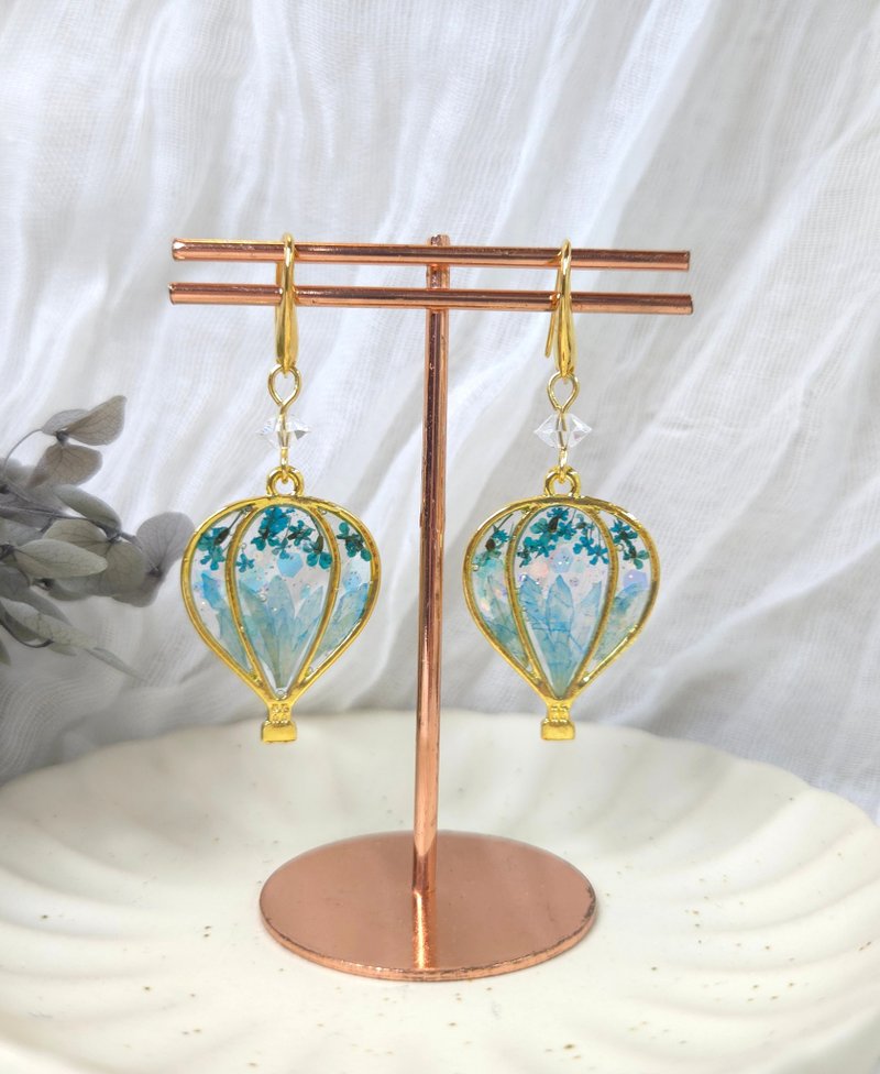 热气球押花法式耳勾 - 耳环/耳夹 - 树脂 蓝色