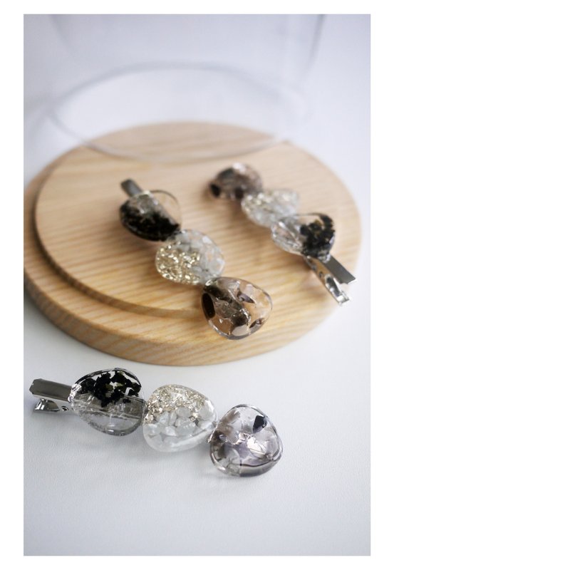 鹅卵石 | 树脂发饰 | 灰黑色系 | 鸭嘴夹 | hair clip - 发饰 - 其他材质 银色