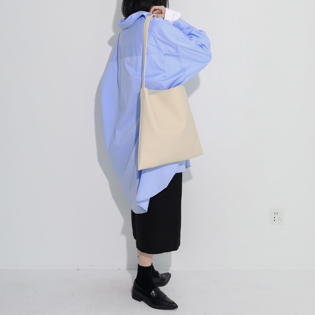 乳白色 三色溫柔軟皮革大皮子托特包 單肩斜背多用途子母包大容量 - 侧背包/斜挎包 - 人造皮革 白色