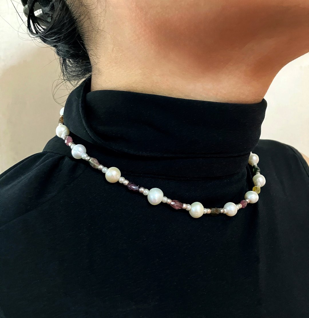 柔美宝石与淡水珍珠项链 Gemstone and pearl necklace 珍珠项链 - 项链 - 宝石 多色