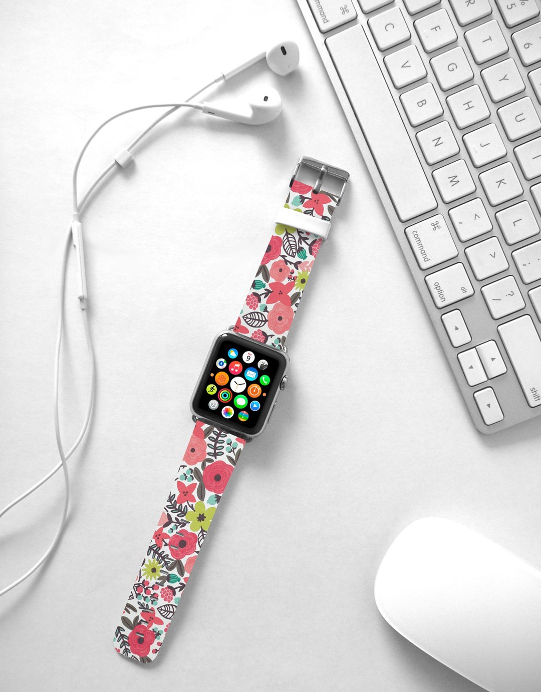 粉色花 Apple Watch 真皮手表带 38 40 42 44 mm Series 5 -009 - 表带 - 真皮 