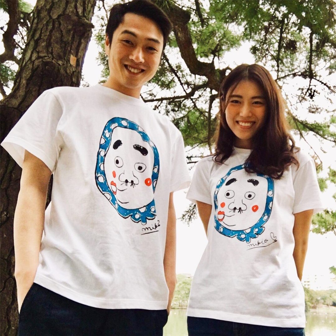 Hyottoko Men &amp; Women's  couple 2 pair t-shirts - 女装 T 恤 - 棉．麻 白色