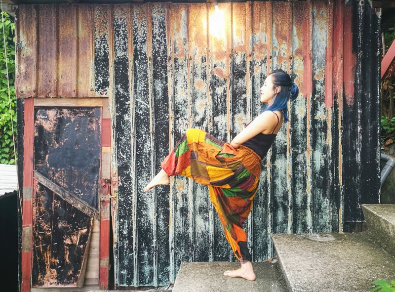 限量拼布系列 - 旅行阿里巴巴裤 - 热力色 - 女装长裤 - 棉．麻 橘色