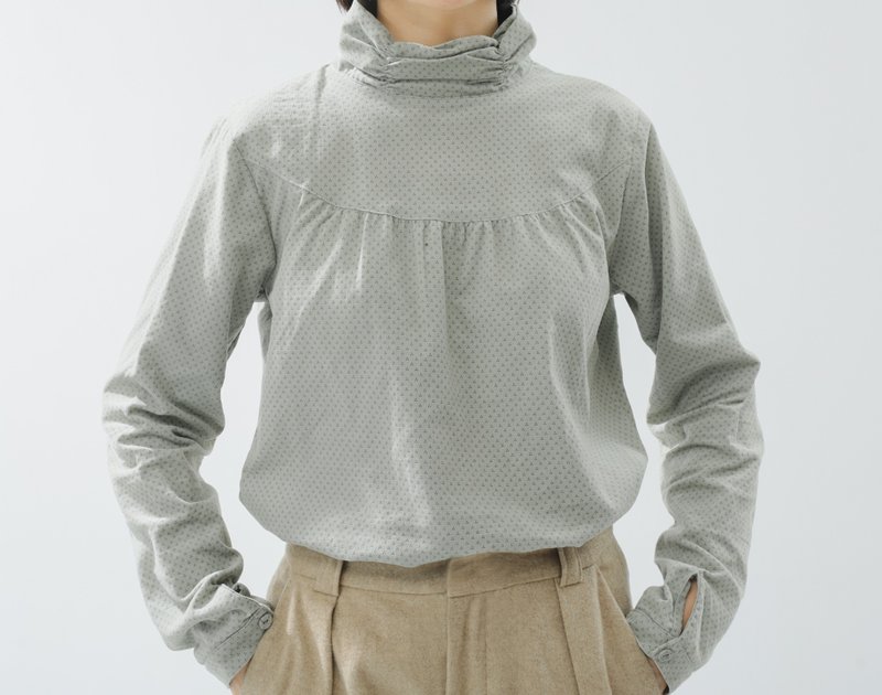 【灯芯绒】法式复古/森系文艺/棉质堆堆领衬衫 - 女装衬衫 - 棉．麻 灰色