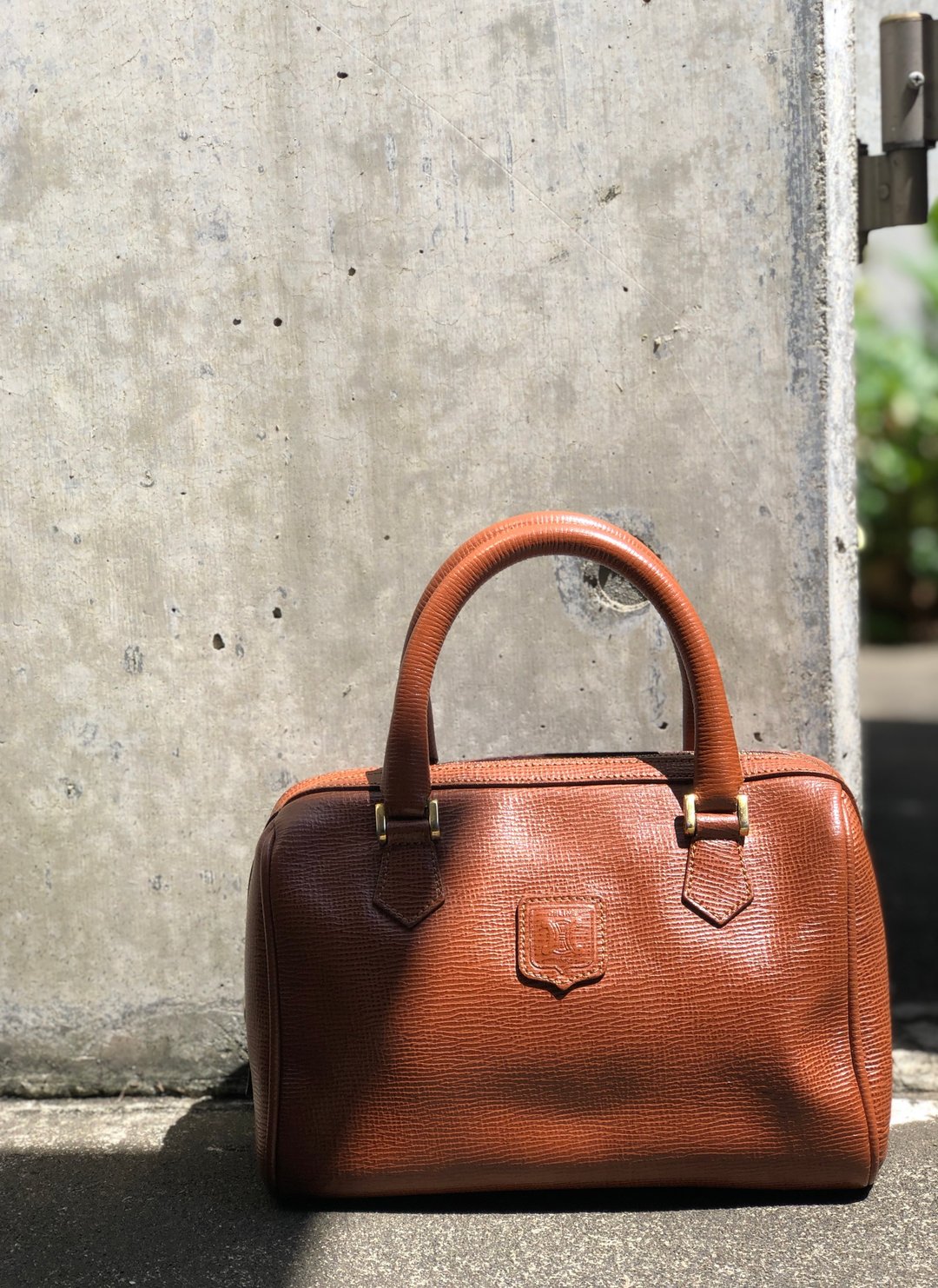 [Japan direct delivery name plate used package] CELINE Celine Blason embossed leather mini Boston mini bag shoulder bag Brown prczmn - 手提包/手提袋 - 真皮 咖啡色