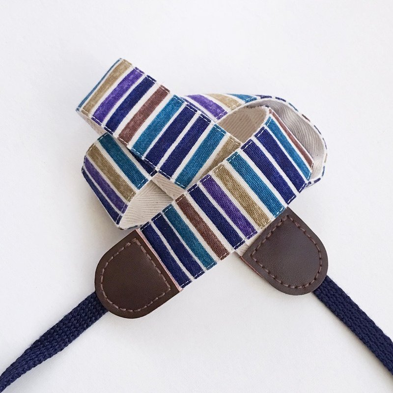 蓝蓝条纹相机背带 - 相机 - 棉．麻 蓝色