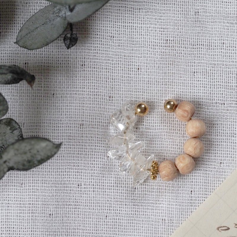 2way | Natural Wood x Natural Stone Sazare Crystal Ear Cuff | Ear Cuff | EC41 - 耳环/耳夹 - 木头 卡其色