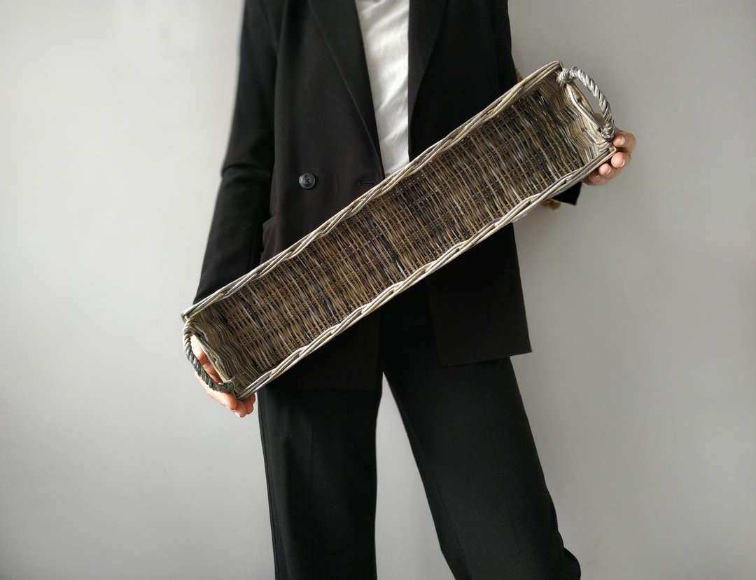 Extra long bathroom basket. Woven storage box for shelf. Long wicker holder. - 收纳用品 - 防水材质 灰色