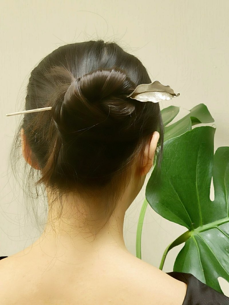 茶拨/叶子发簪/ 纯银茶席道具/纯银发簪 - 发饰 - 纯银 银色